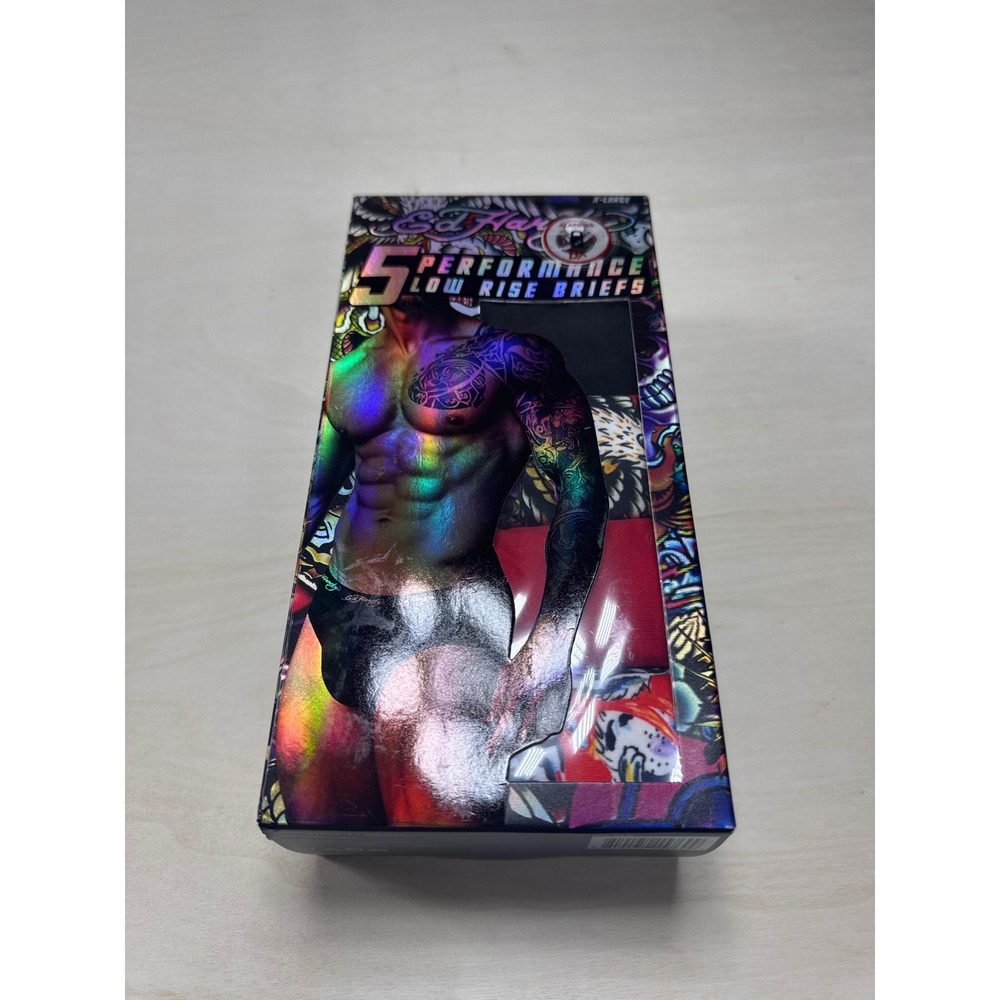 Ed Hardy Mens5 Pack Performance Low Rise Briefs XL Tattoo Print Moisture Wicking